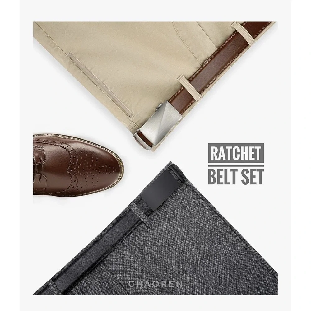 Leather Ratchet Belt Men‎ 2 Pack - Customizable Fit, Effortless Style (35mm)
